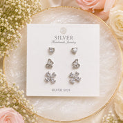 Blooming Hearts Silver Stud Earrings Set (JC306)