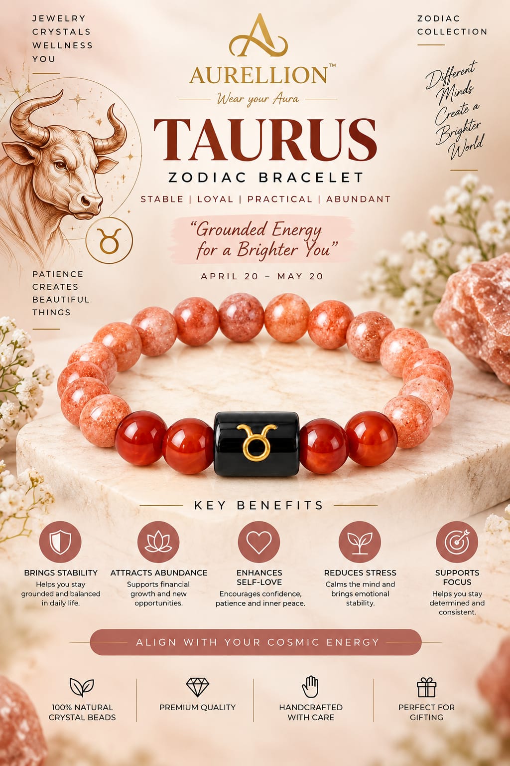 Taurus वृषभ (Vrishabh) Zodiac Bracelet