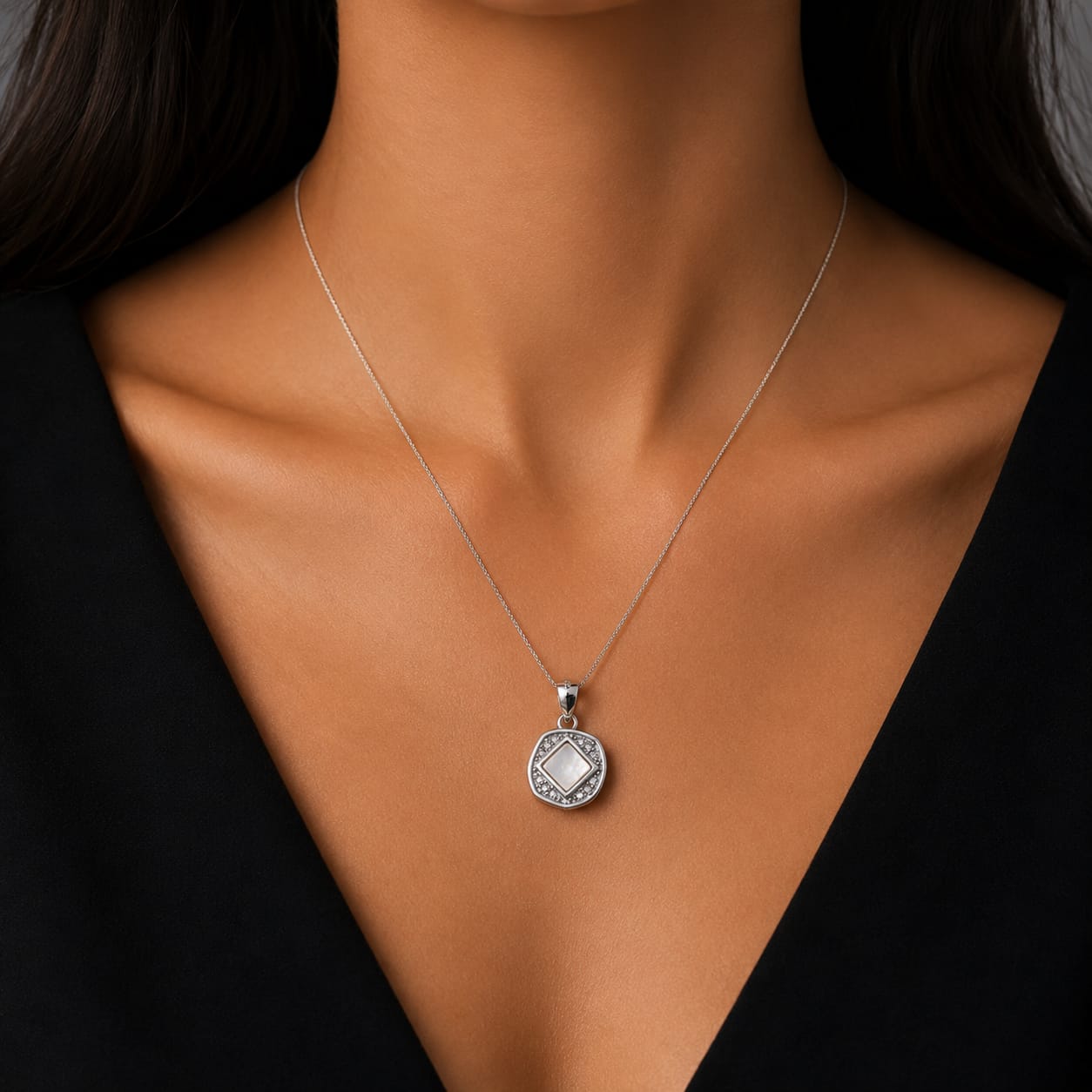 Elegant Square Stone Silver Pendant