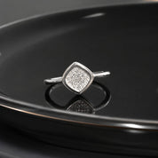 Minimalist Square Halo Silver Ring – Sparkling Zircon Everyday Ring