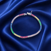 Prism Royale Rainbow Tennis Silver Bracelet – Multicolor Zircon Luxury Bracelet (JDB907-2)