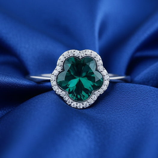Emerald Bloom Crystal Flower Ring (size 16-17)