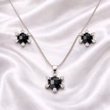 Black Stone Pendant Necklace & Stud Earrings Set
