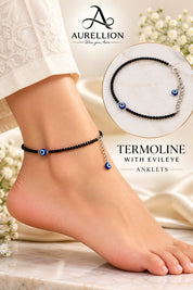 MIDNIGHT EVIL EYE BLACK BEADED ANKLET