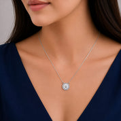 925 Sterling Silver Round Pendant Necklace for Women | White Enamel Design with Diamond Accents | Elegant Daily & Party Wear Chain PR421-385