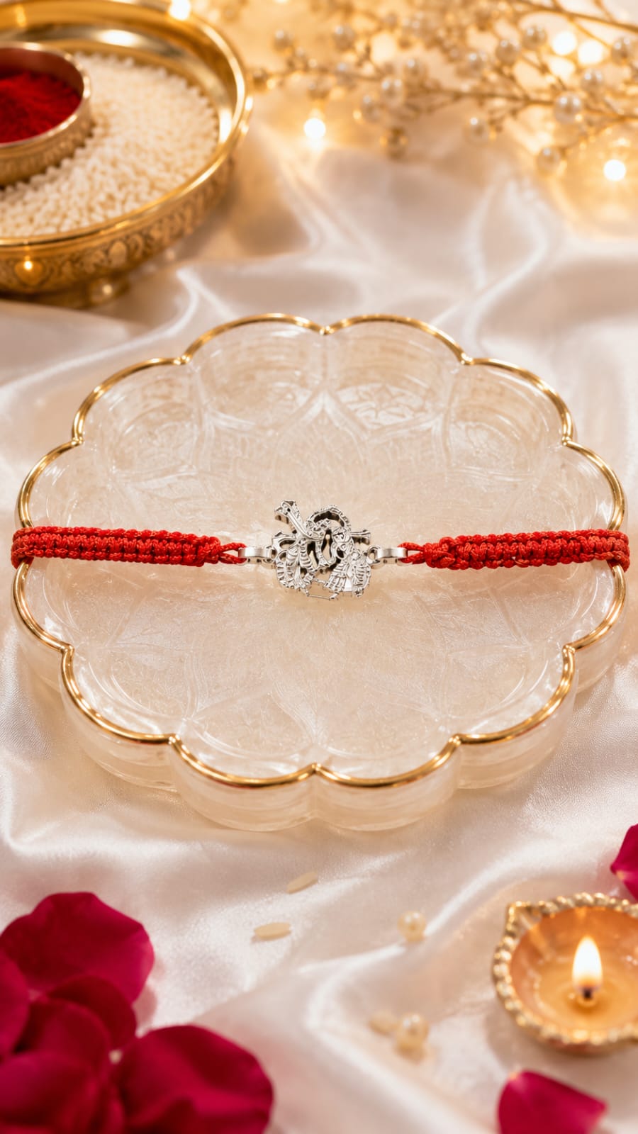 Radha Krishna Silver Rakhi 🦚