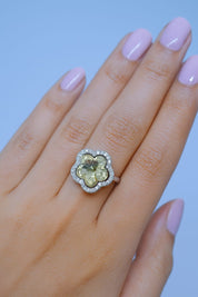 Flower Two tone Colored Stone and Diamond Ring R 347