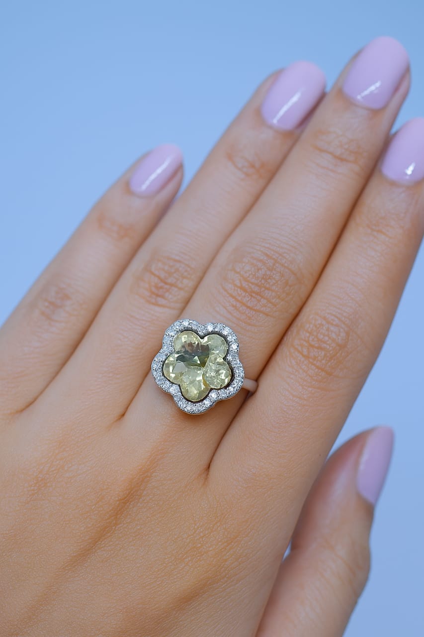 Flower Two tone Colored Stone and Diamond Ring