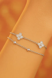 925 Sterling Silver Two-Layered Bracelet for Women | Dual Chain Design with Sparkling Diamonds | Elegant & Adjustable Wristwear MY510-258