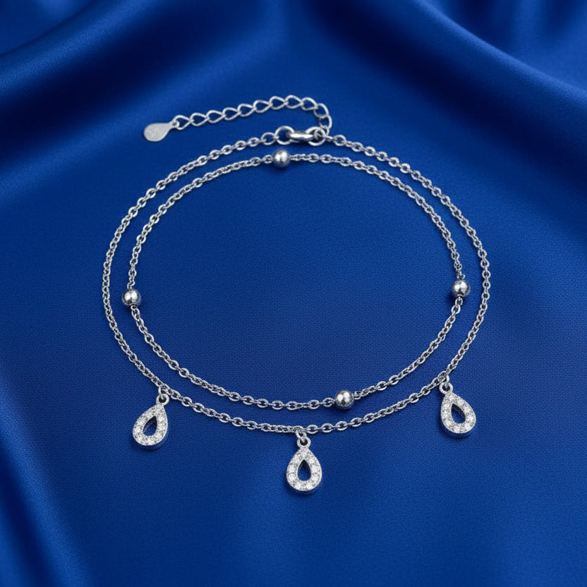 925 Sterling Silver Two-Layered Bracelet for Women | Dual Chain Design with Sparkling  Diamonds | Elegant & Adjustable Wrist-wear MY509-238