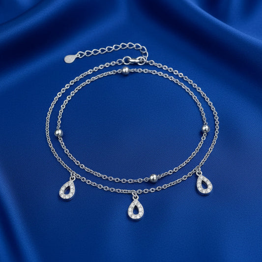 925 Sterling Silver Two-Layered Bracelet for Women | Dual Chain Design with Sparkling  Diamonds | Elegant & Adjustable Wrist-wear MY509-238