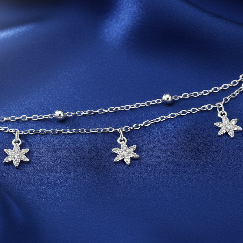 925 Sterling Silver Two-Layered Bracelet for Women | Dual Chain Design with Sparkling Diamonds | Elegant & Adjustable Wristwear MY508-274