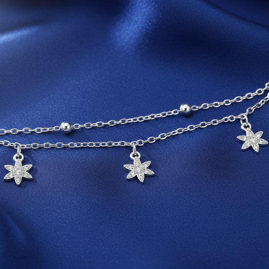925 Sterling Silver Two-Layered Bracelet for Women | Dual Chain Design with Sparkling Diamonds | Elegant & Adjustable Wristwear MY508-274