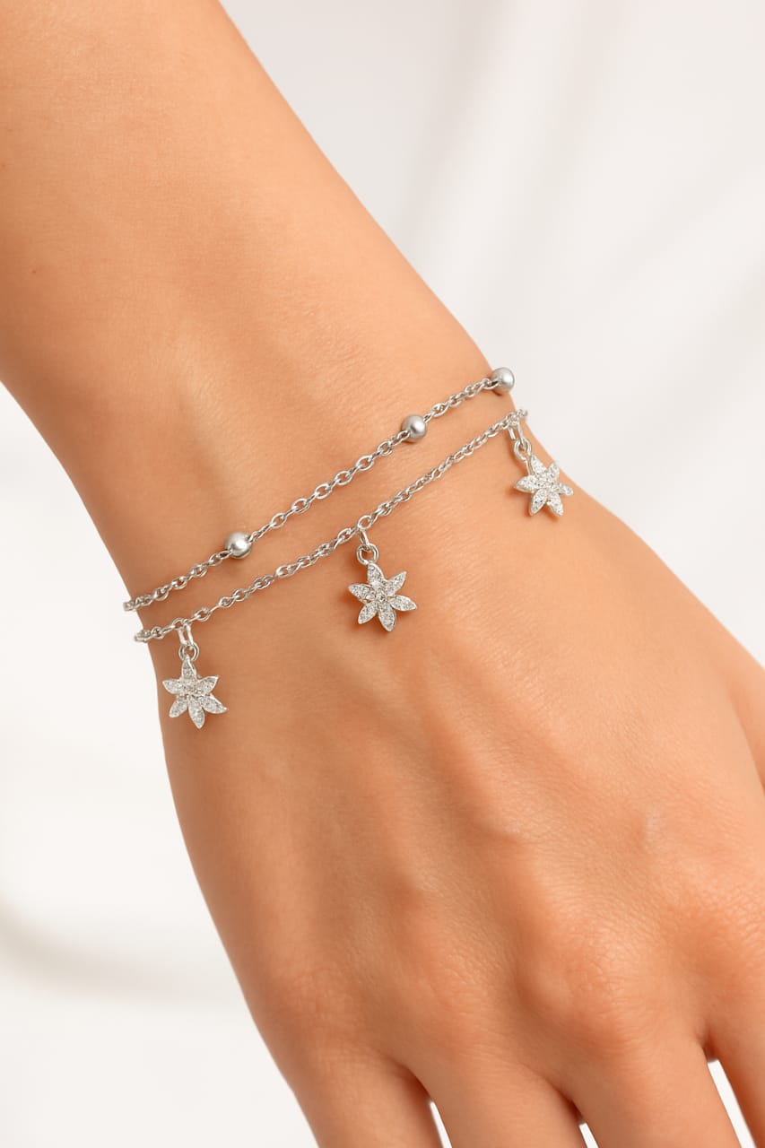 925 Sterling Silver Two-Layered Bracelet for Women | Dual Chain Design with Sparkling Diamonds | Elegant & Adjustable Wristwear MY508-274