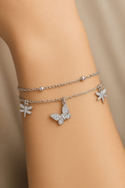 925 Sterling Silver Two-Layered Bracelet for Women | Dual Chain Design with Sparkling Diamonds | Elegant & Adjustable Wristwear MY507-278