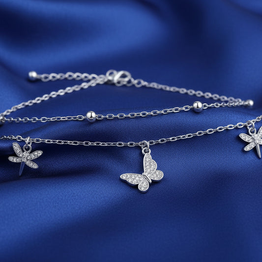 925 Sterling Silver Two-Layered Bracelet for Women | Dual Chain Design with Sparkling Diamonds | Elegant & Adjustable Wristwear MY507-278