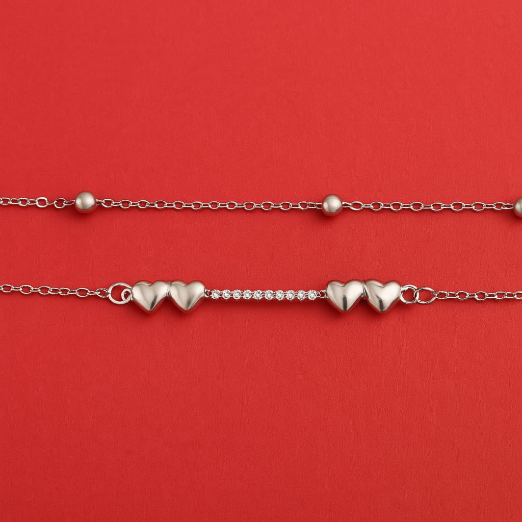 925 Sterling Silver Two-Layered Bracelet for Women | Dual Chain Design with Sparkling Diamonds | Elegant & Adjustable Wristwear MY505-269