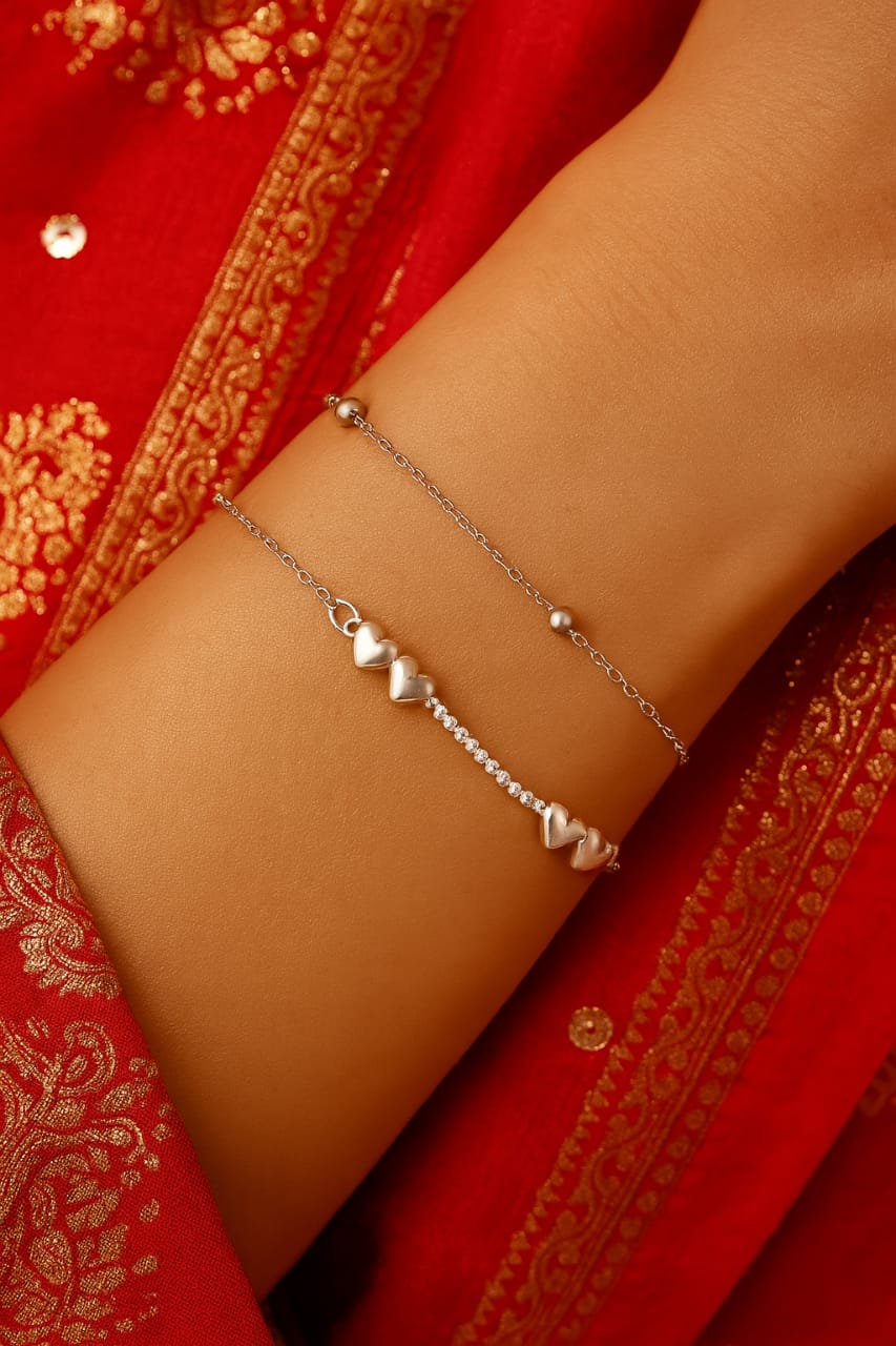 925 Sterling Silver Two-Layered Bracelet for Women | Dual Chain Design with Sparkling Diamonds | Elegant & Adjustable Wristwear MY505-269