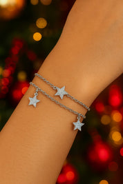 925 Sterling Silver Two-Layered Bracelet for Women | Dual Chain Design with Sparkling Diamonds | Elegant & Adjustable Wristwear