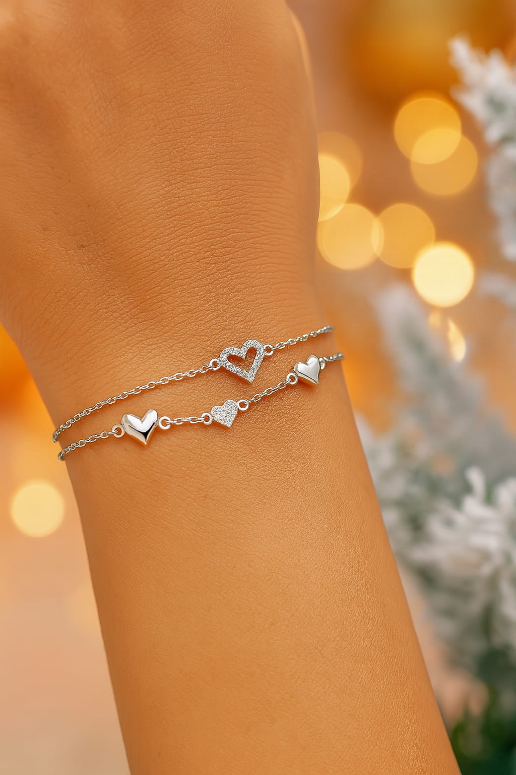 925 Sterling Silver Two-Layered Bracelet for Women | Dual Chain Design with Sparkling MY503-252