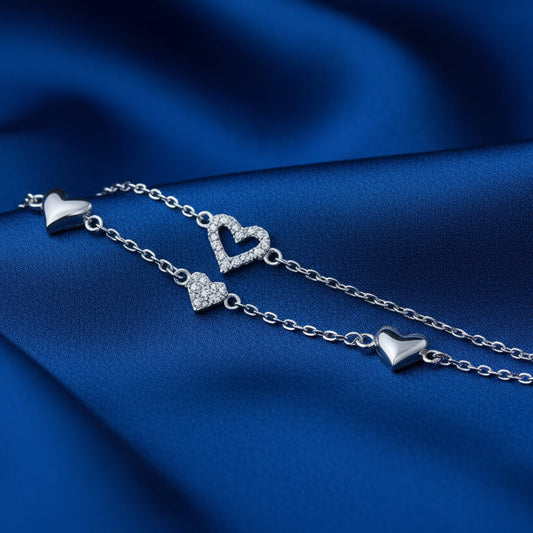 925 Sterling Silver Two-Layered Bracelet for Women | Dual Chain Design with Sparkling MY503-252