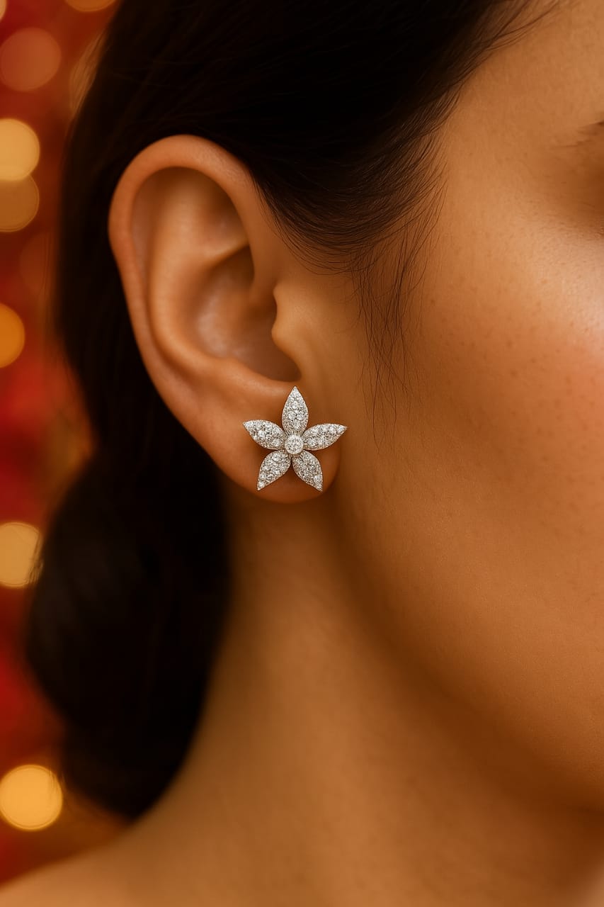 925 Sterling Silver Floral Stud Earrings | Diamond-Cut CZ Petals | Elegant Festive Jewelry for Women DP300-ER732