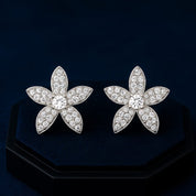 925 Sterling Silver Floral Stud Earrings | Diamond-Cut CZ Petals | Elegant Festive Jewelry for Women DP300-ER732