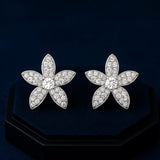 925 Sterling Silver Floral Stud Earrings | Diamond-Cut CZ Petals | Elegant Festive Jewelry for Women DP300-ER732