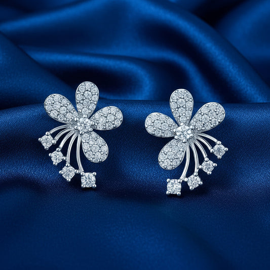 925 Silver Floral Earrings with Sparkling CZ Stones – Elegant Statement Jewelry  ER736-DP300