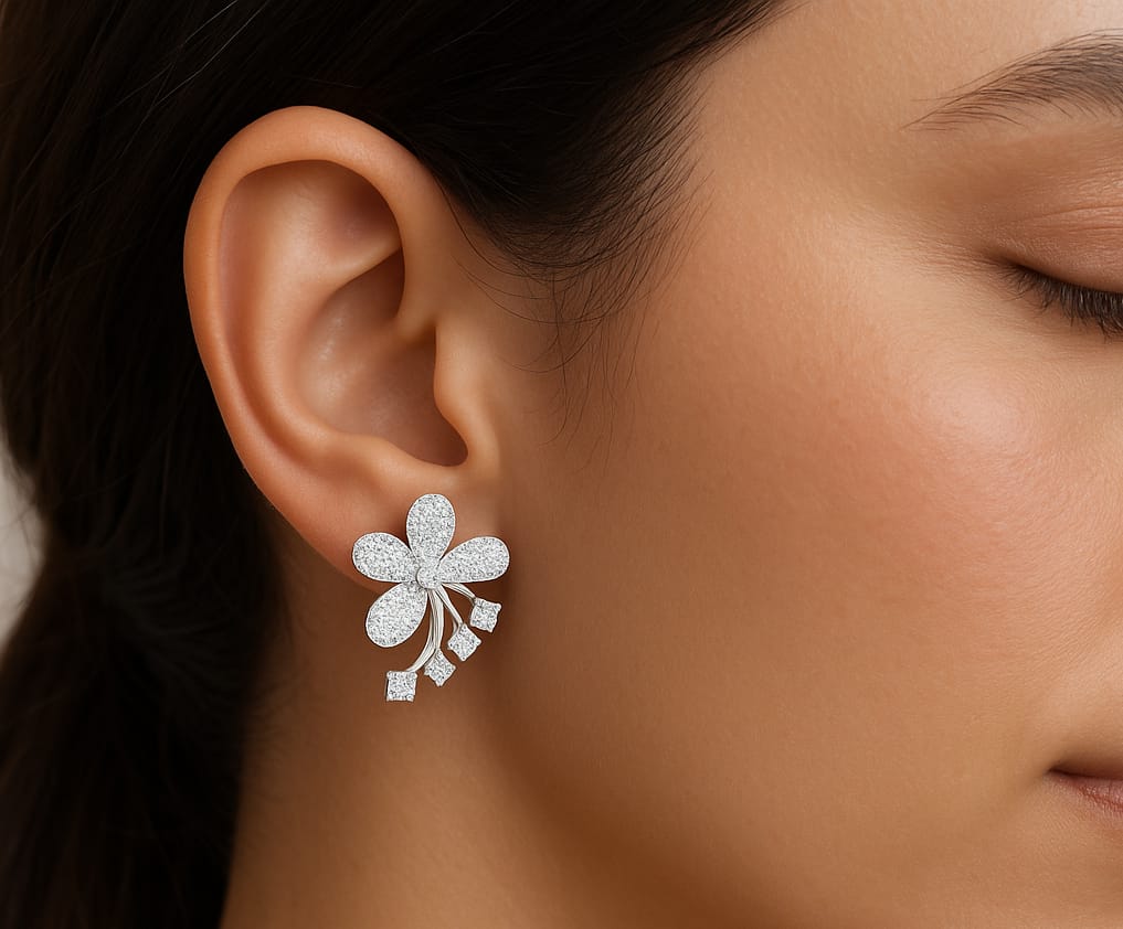 925 Silver Floral Earrings with Sparkling CZ Stones – Elegant Statement Jewelry  ER736-DP300