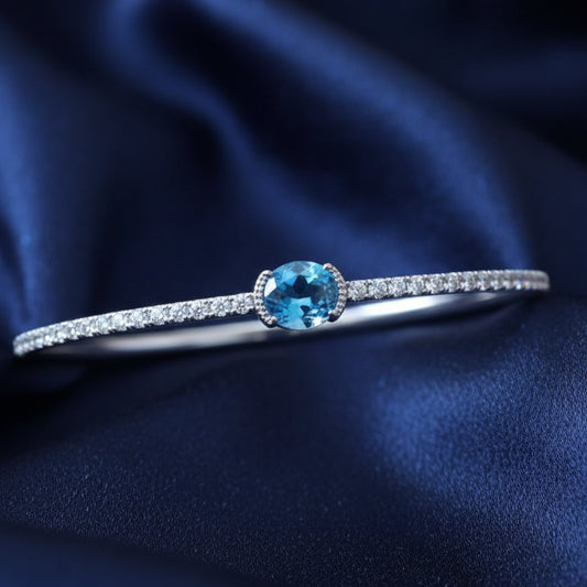 925 Sterling Silver Kada Bracelet with Blue Zircon Diamond – Elegant Statement KadaPR418-718