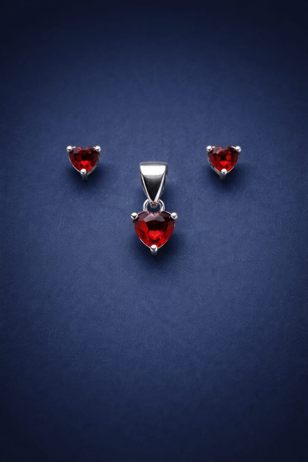 925 Red Heart Stone Pendant Necklace with Matching Stud Earrings Set for Women | Elegant Jewelry Combo | Gift for Her  RRJ0110-323