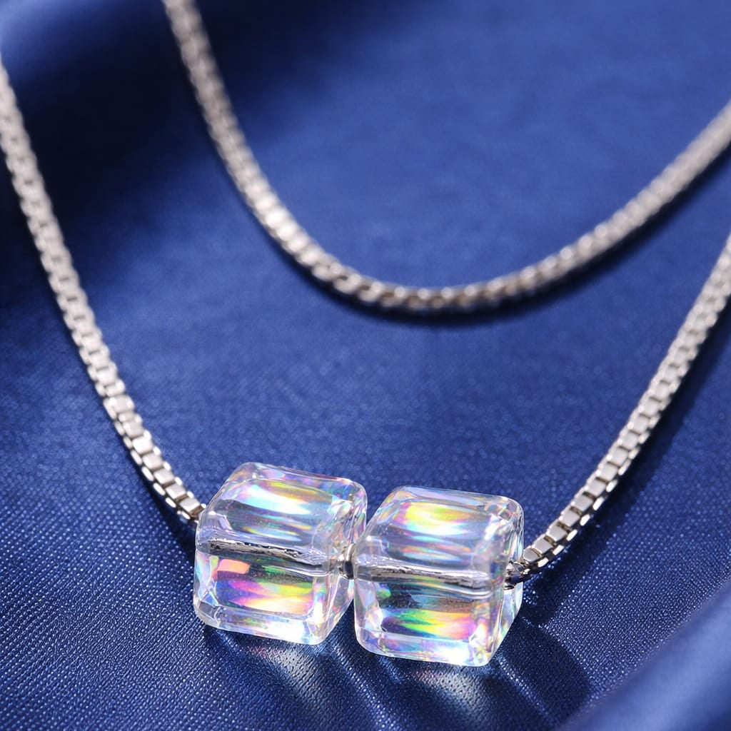 925 Sterling Silver Aurora Crystal Cube Pendant – Modern Luxury Redefined RRJ0350-397