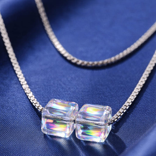 925 Sterling Silver Aurora Crystal Cube Pendant – Modern Luxury Redefined RRJ0350-397