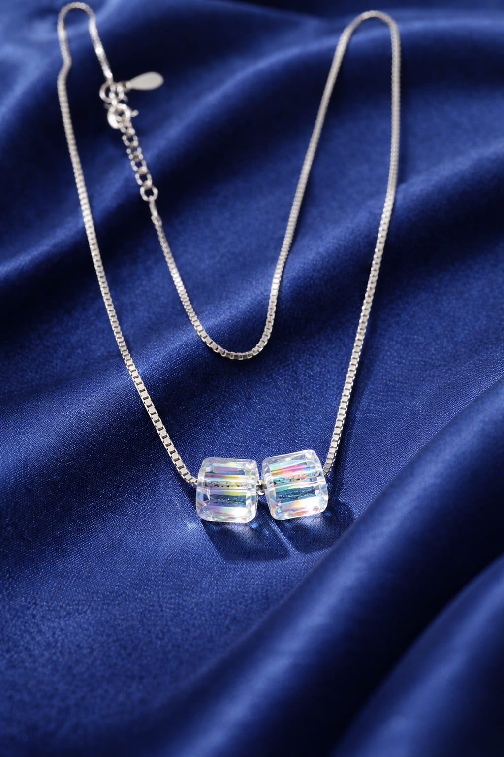 925 Sterling Silver Aurora Crystal Cube Pendant – Modern Luxury Redefined RRJ0350-397