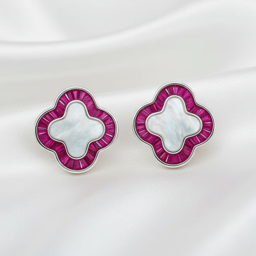 925 Sterling Silver Earrings for Women | Zircon Diamond Studded with Colour Stone / Mother Pearl | Elegant Daily & Party Wear Jewellery ER703-DP4020