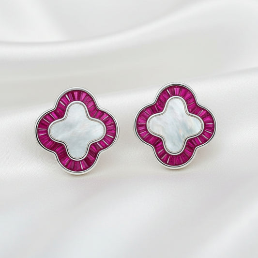 925 Sterling Silver Earrings for Women | Zircon Diamond Studded with Colour Stone / Mother Pearl | Elegant Daily & Party Wear Jewellery ER703-DP4020