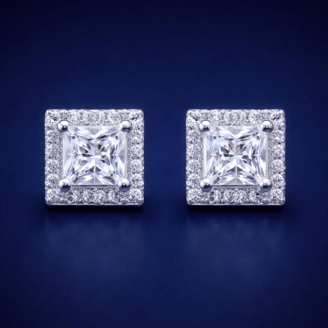 925 Sterling Silver Square Shape Earrings with Centre Princess Cut Stud | Elegant Geometric Design | Zircon Diamond Look | Lightweight Daily Wear Jewellery for Women PR407-158