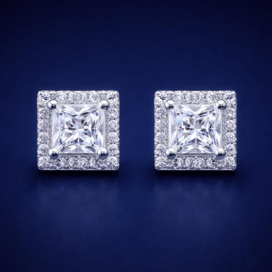 925 Sterling Silver Square Shape Earrings with Centre Princess Cut Stud | Elegant Geometric Design | Zircon Diamond Look | Lightweight Daily Wear Jewellery for Women PR407-158