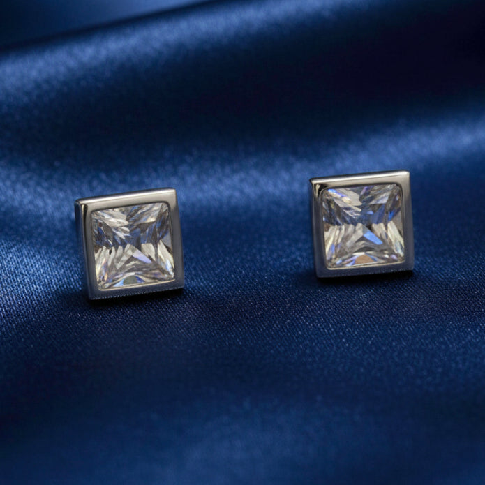 Minimal Square Crystal Stud Earrings | Elegant 925 Silver Collection ER737-DP295
