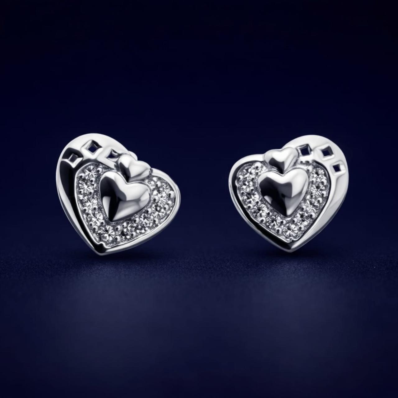 925 Sterling Silver Heart Shape Earrings for Women | Diamond Studded Romantic Studs | Elegant Daily & Party Wear Jewellery PR406-198