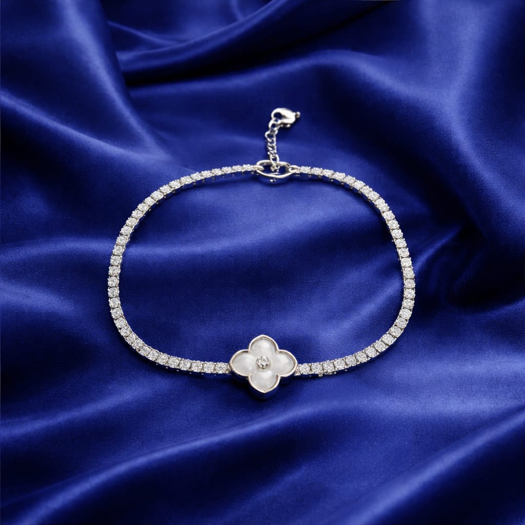 silver clover crystal braclet BRC-403-504