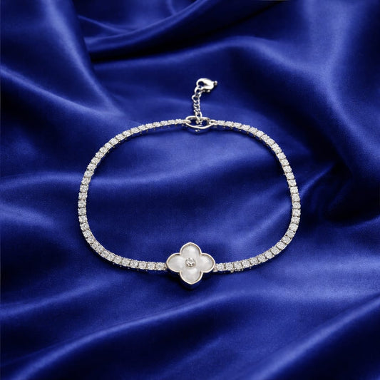 silver clover crystal braclet BRC-403-504