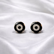 925 Sterling Silver Black Flower Stud Earrings with CZ Diamond | Elegant Minimal Round Floral Design | Lightweight Daily Wear Earrings for Women & GirlsRRJ0207-353