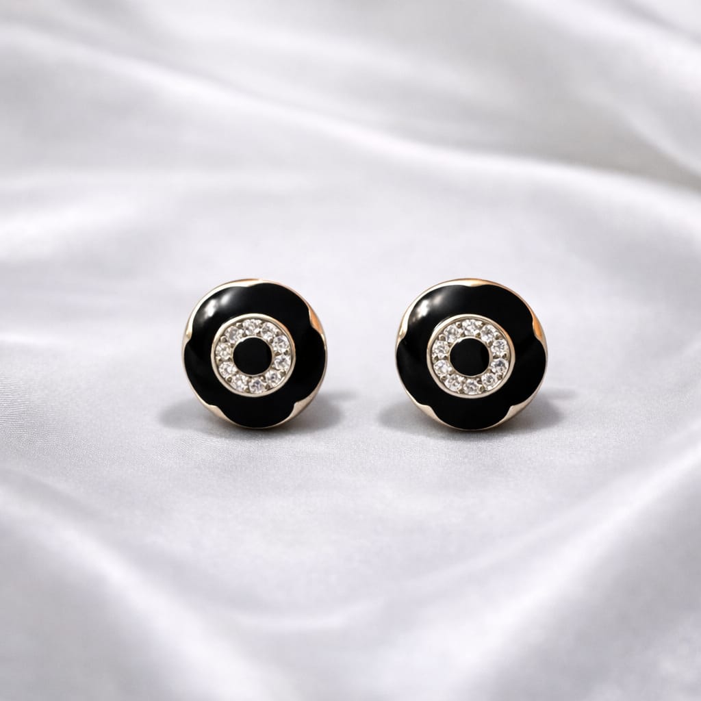 925 Sterling Silver Black Flower Stud Earrings with CZ Diamond | Elegant Minimal Round Floral Design | Lightweight Daily Wear Earrings for Women & GirlsRRJ0207-353