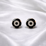 925 Sterling Silver Black Flower Stud Earrings with CZ Diamond | Elegant Minimal Round Floral Design | Lightweight Daily Wear Earrings for Women & GirlsRRJ0207-353