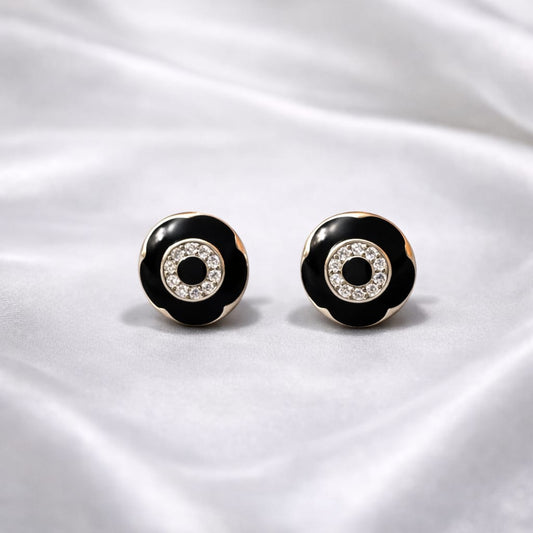 925 Sterling Silver Black Flower Stud Earrings with CZ Diamond | Elegant Minimal Round Floral Design | Lightweight Daily Wear Earrings for Women & GirlsRRJ0207-353