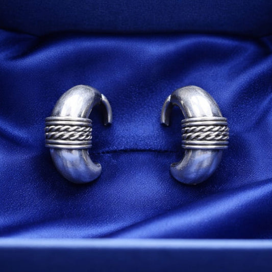 925 Sterling Silver Classic Bali Hoop Earrings for Women & Girls | Elegant Curved Design with Textured Detail | Lightweight Daily Wear Silver Earrings RRJ0246-381