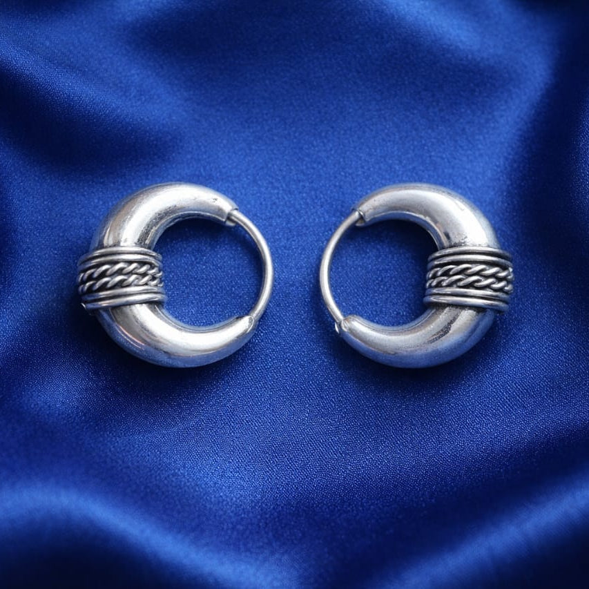 925 Sterling Silver Classic Bali Hoop Earrings for Women & Girls | Elegant Curved Design with Textured Detail | Lightweight Daily Wear Silver Earrings RRJ0246-381