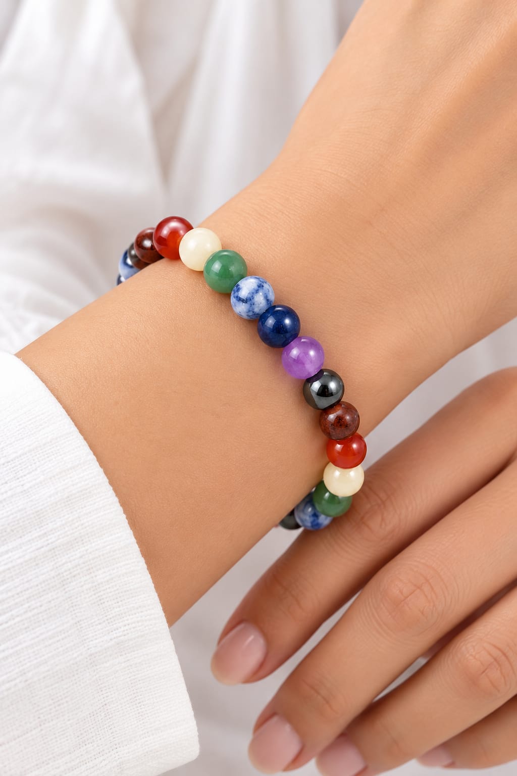 Aurellion 7 Chakra Bracelet for Men & Women | Natural Chakra Healing Crystal Beads Bracelet | 7 Chakra Stones for Balance, Meditation, Yoga & Positive Energy | Adjustable Unisex Bracele